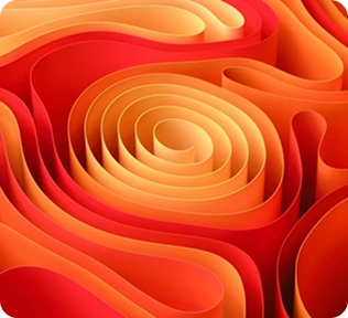 Abstract orange and red layered swirl with smooth, flowing shapes.