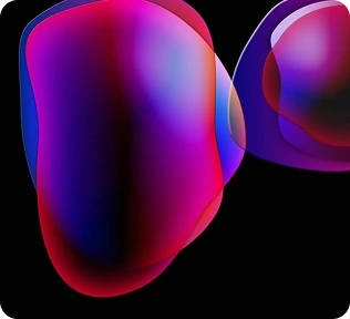 Glossy, colorful abstract blobs floating on a dark background.